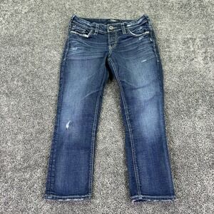 Silver Jeans Womens 26/22.5 Blue Elyse Capri Distressed Denim Medium Wash City